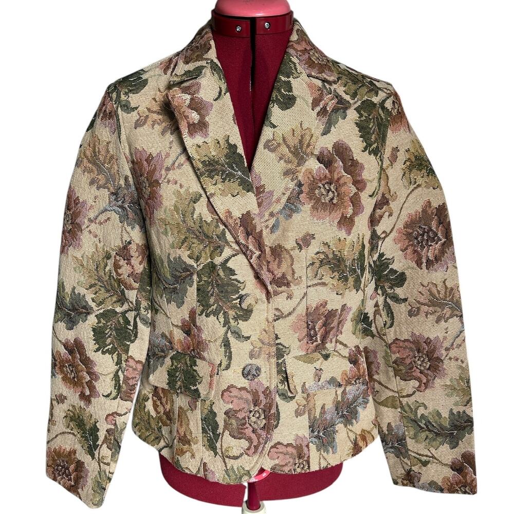 Vintage Crazy Horse Size Medium Cotton‎ Blend Floral Tapestry Blazer Jacket